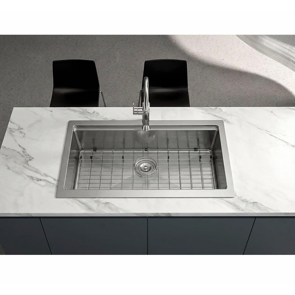 MONSINTA Kitchen Sink Grid 28 3/4x15 3/4 Stainless Steel Silver Rear Drain